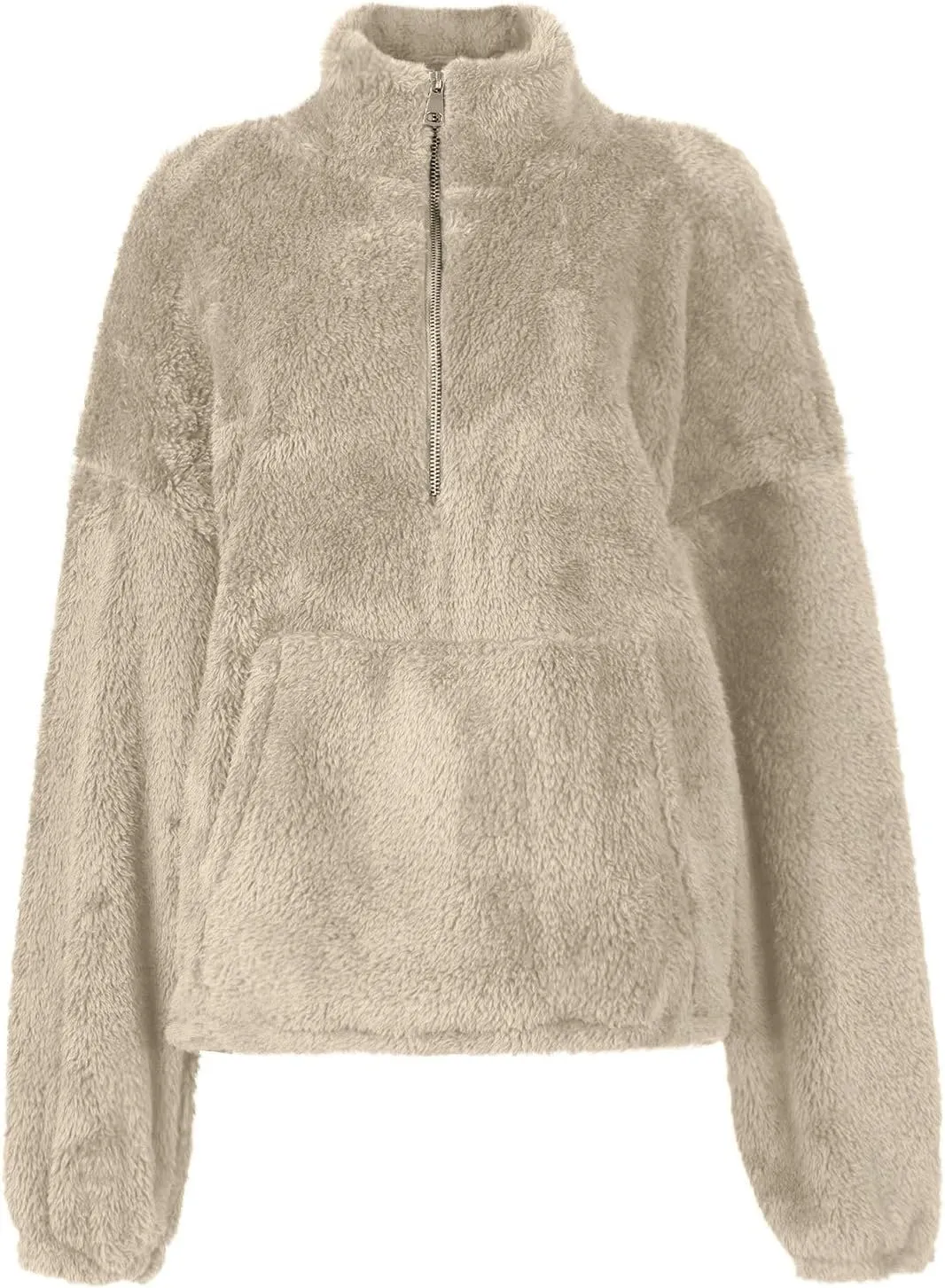 1/4 Zip Sherpa Pullover Womens Fuzzy Fleece Half Zip Pullover Oversized Zip Up Hoodie Quarter Zip Cropped Sweatshirt