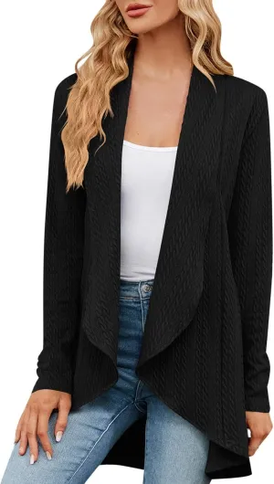 2023 Women's Open Front Cardigan Casual Long Sleeve Classic Sweaters Cardigans Fall Lightweight Coat Trendy Draped Jacket