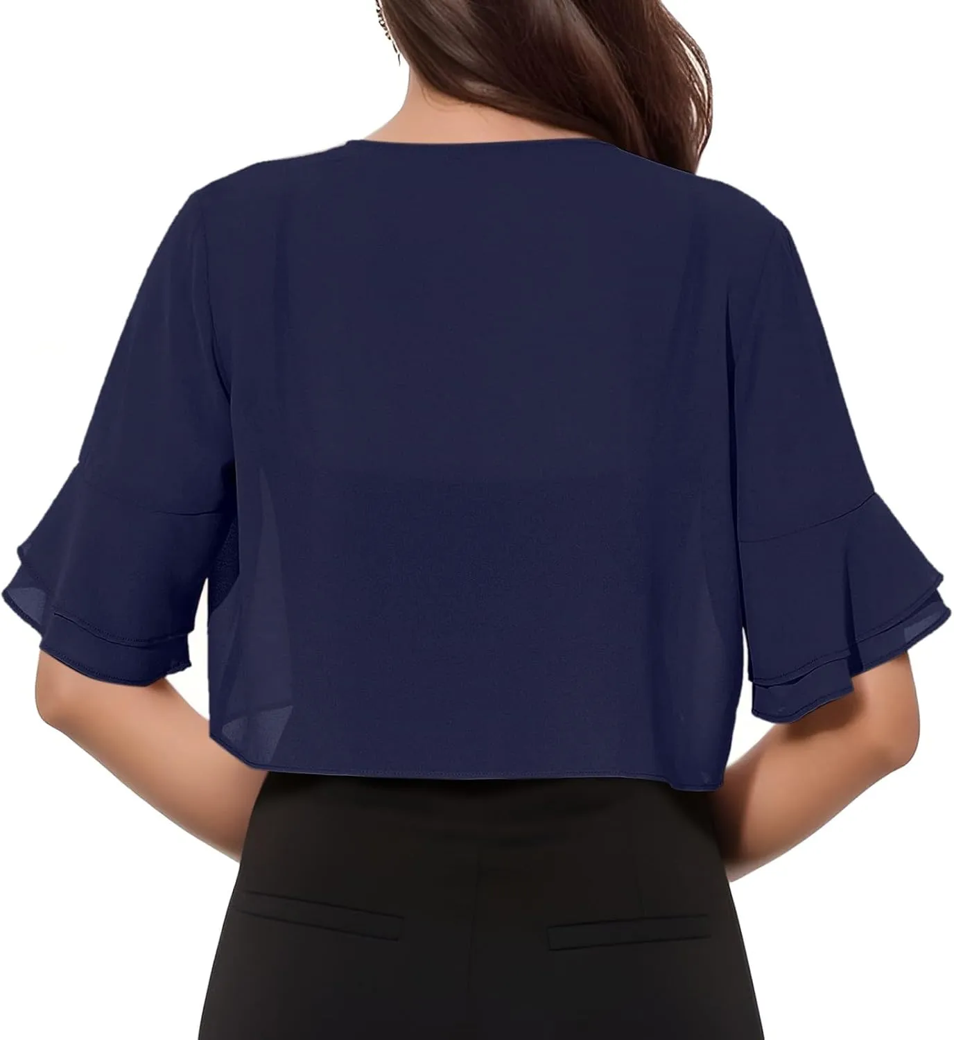 2023 Womens Sweater Cropped Cardigan 3/4 Sleeve Shrugs for Dresses Tops Fall Lightweight Soft Cardigans Capes Bolero Shrug