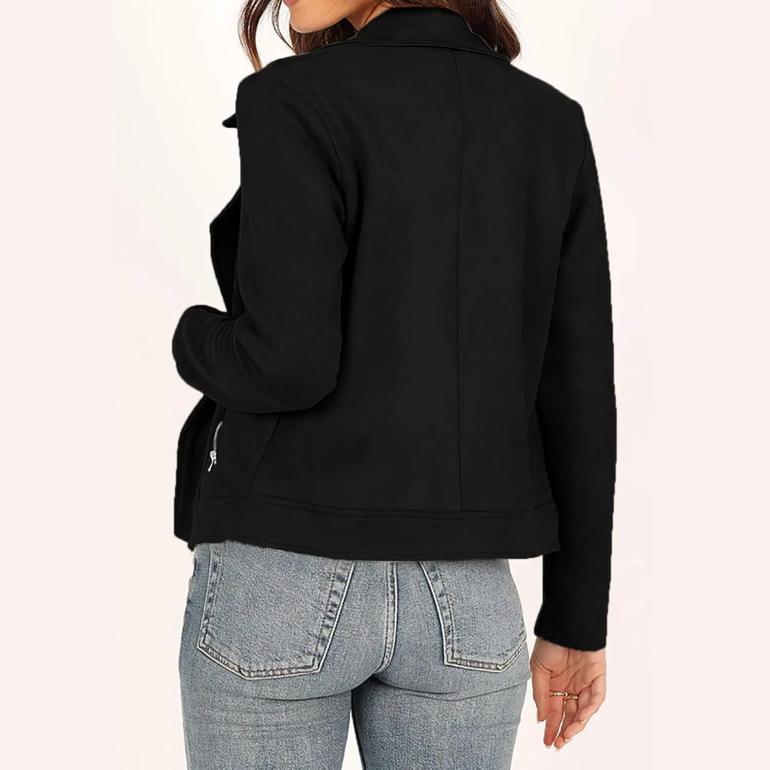 2023 Womens Trendy Coats Fall Biker Moto Jacket Fashion Long Sleeve Zipper Short Casual Coat Streetwear Cropped Outwear