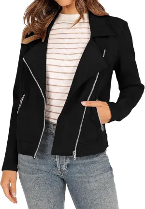 2023 Womens Trendy Coats Fall Biker Moto Jacket Fashion Long Sleeve Zipper Short Casual Coat Streetwear Cropped Outwear