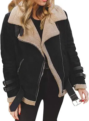 2023 Women's Winter Coats Plus Size Fleece Warm Jackets Trendy Cropped Fuzzy Soft Outerwear Stylish Motor Biker Windbreaker