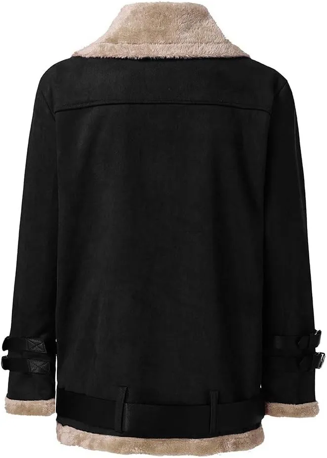 2023 Women's Winter Coats Plus Size Fleece Warm Jackets Trendy Cropped Fuzzy Soft Outerwear Stylish Motor Biker Windbreaker