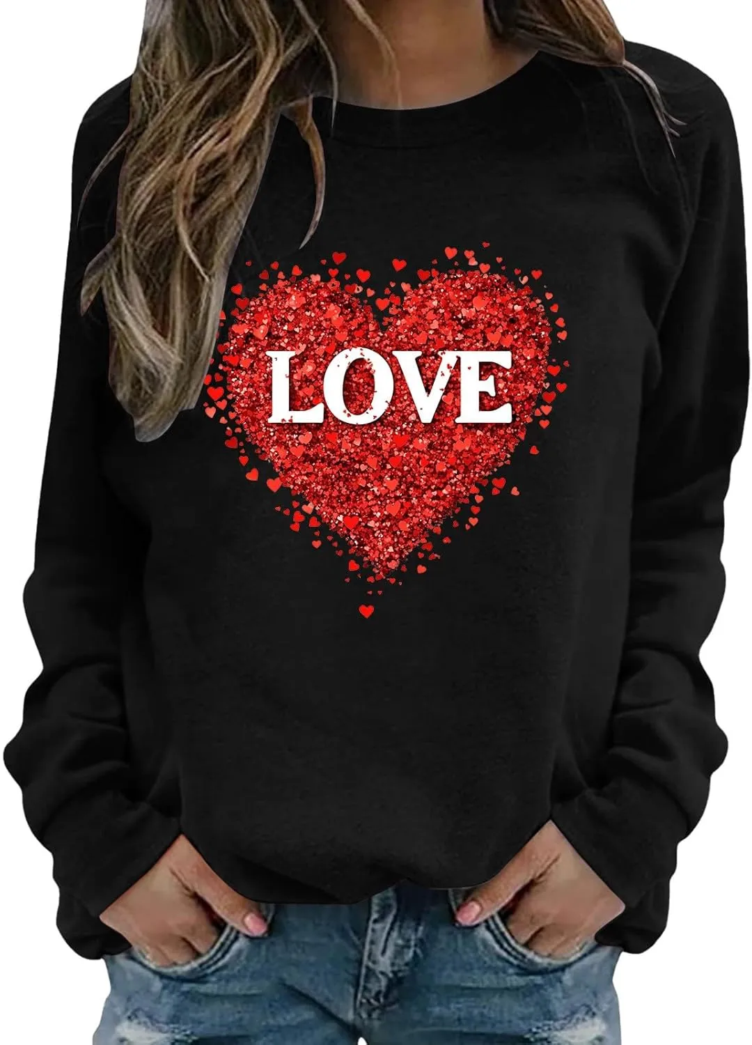 2025 Sweatshirt for Women Trendy Long Sleeve Heart Printed Tops Going Out Beach Playing Casual Blouses
