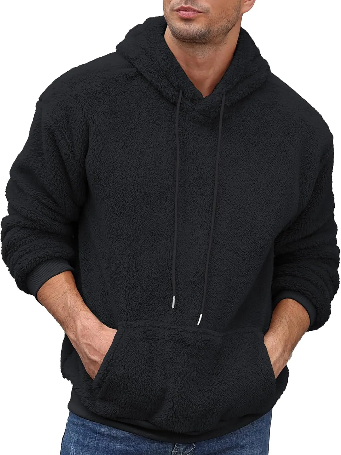 Aimeilgot Mens Hoodie Sherpa Fuzzy Soft Casual Sweatshirts Long Sleeve Classic Pullover Drawstring Hooded Outwear with Pocket