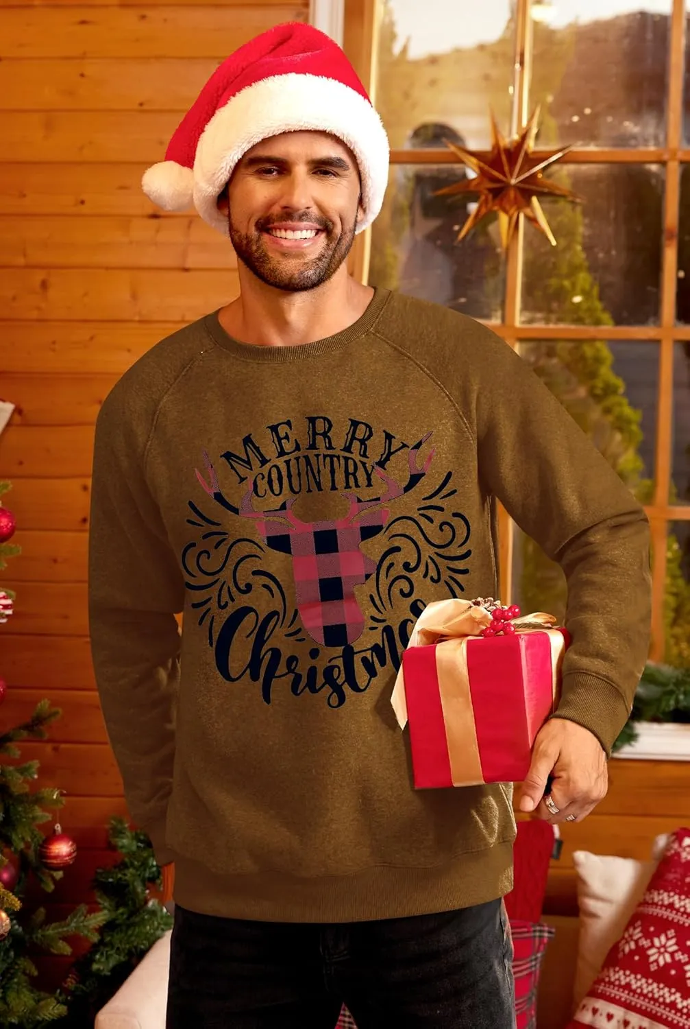 Arvilhill Mens Fleece Christmas Raglan Sweatshirt Retro Classic Funny Graphic Pullover (S-XXL)