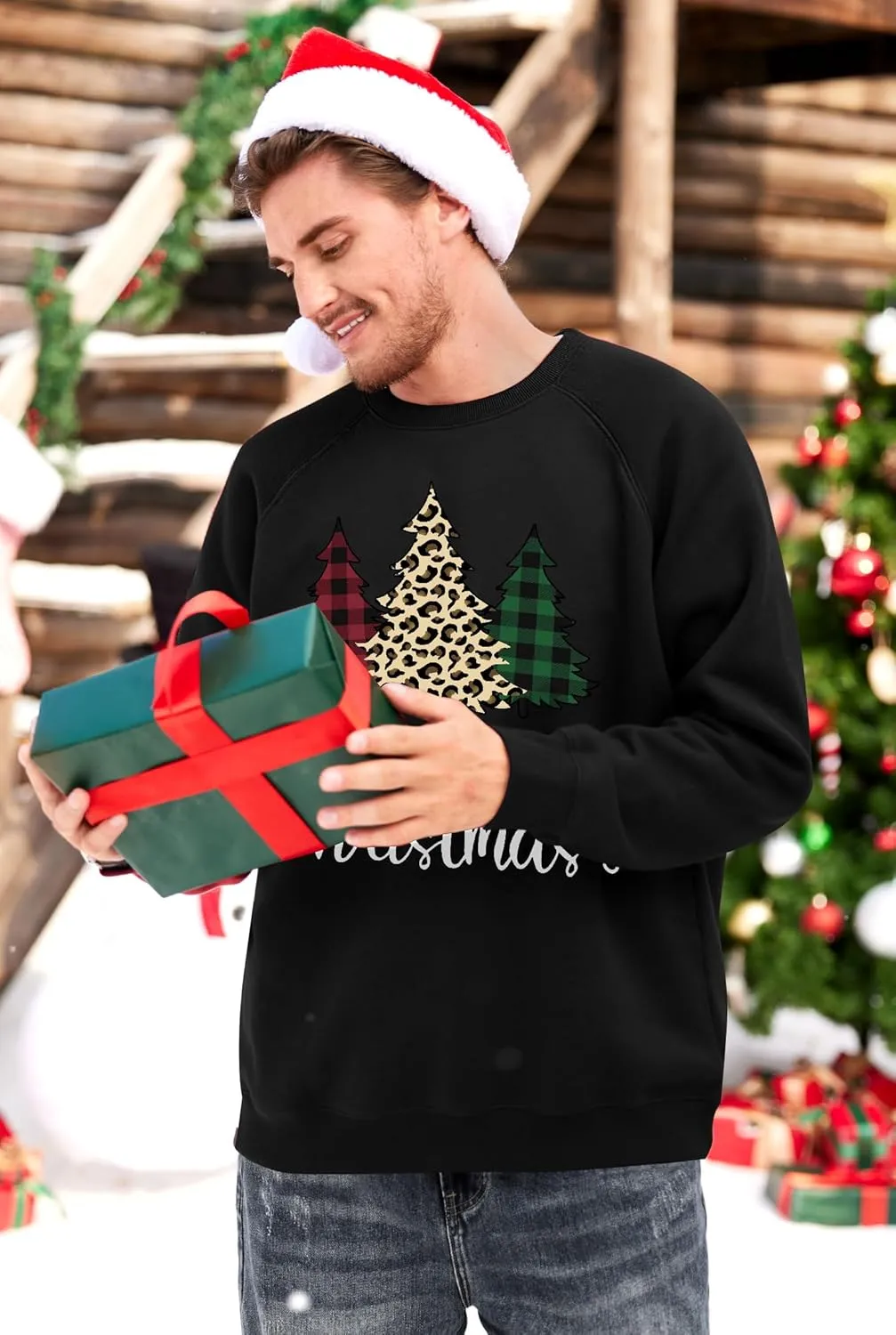 Arvilhill Mens Fleece Christmas Raglan Sweatshirt Retro Classic Funny Graphic Pullover (S-XXL)