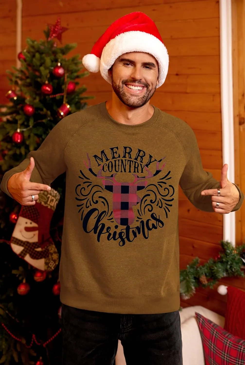 Arvilhill Mens Fleece Christmas Raglan Sweatshirt Retro Classic Funny Graphic Pullover (S-XXL)