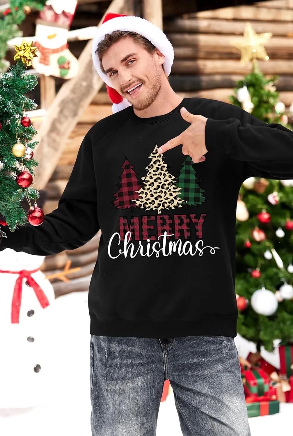 Arvilhill Mens Fleece Christmas Raglan Sweatshirt Retro Classic Funny Graphic Pullover (S-XXL)