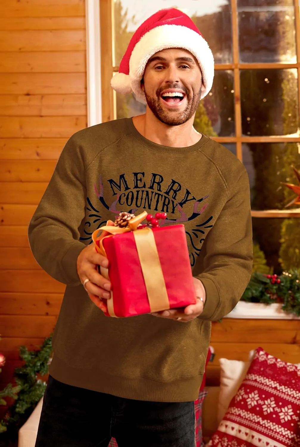 Arvilhill Mens Fleece Christmas Raglan Sweatshirt Retro Classic Funny Graphic Pullover (S-XXL)