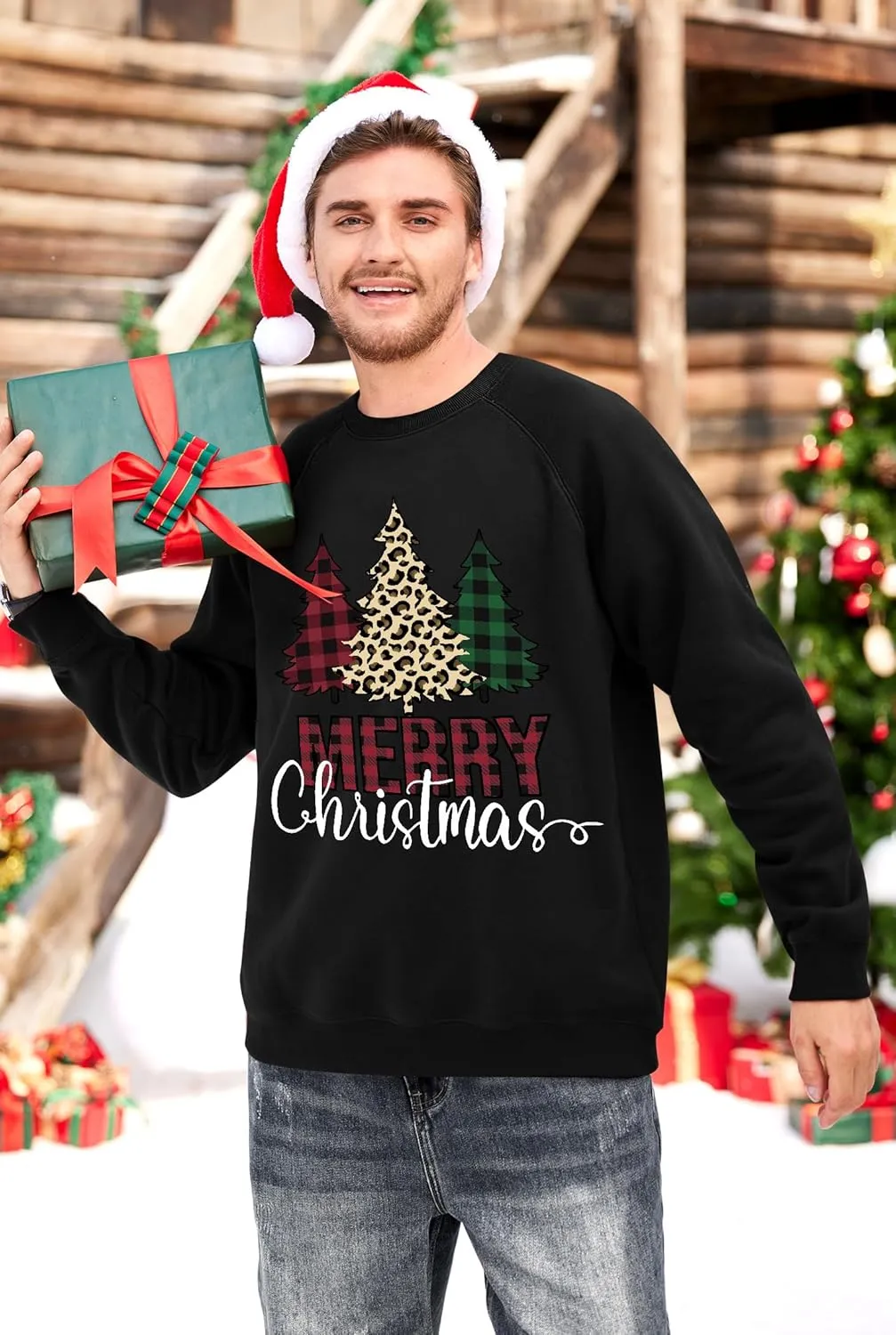 Arvilhill Mens Fleece Christmas Raglan Sweatshirt Retro Classic Funny Graphic Pullover (S-XXL)