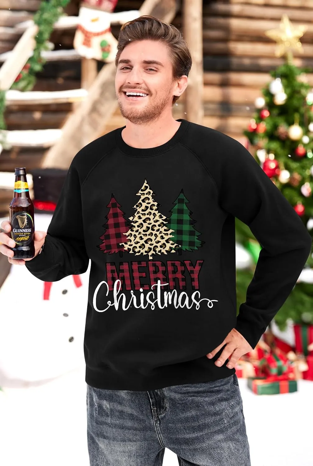 Arvilhill Mens Fleece Christmas Raglan Sweatshirt Retro Classic Funny Graphic Pullover (S-XXL)
