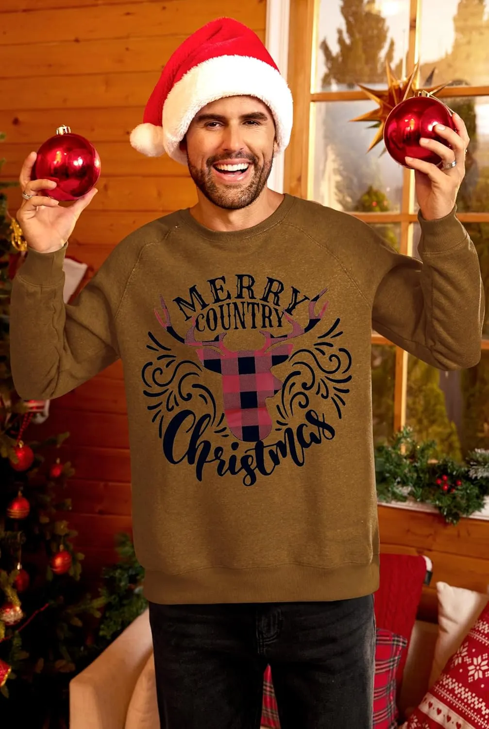 Arvilhill Mens Fleece Christmas Raglan Sweatshirt Retro Classic Funny Graphic Pullover (S-XXL)