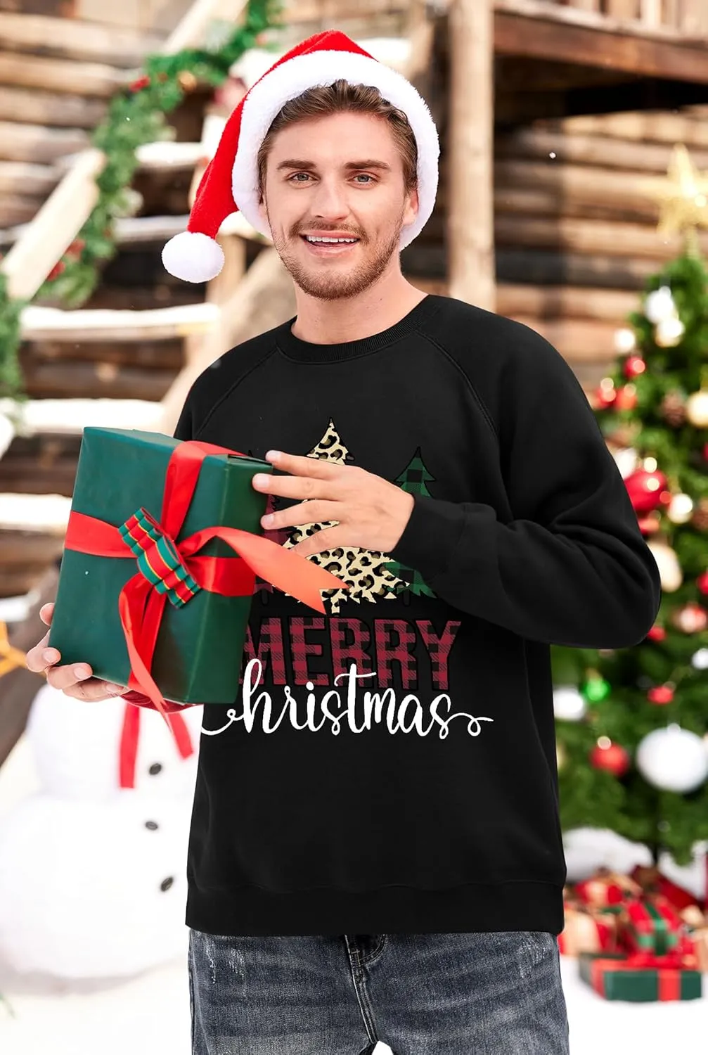 Arvilhill Mens Fleece Christmas Raglan Sweatshirt Retro Classic Funny Graphic Pullover (S-XXL)