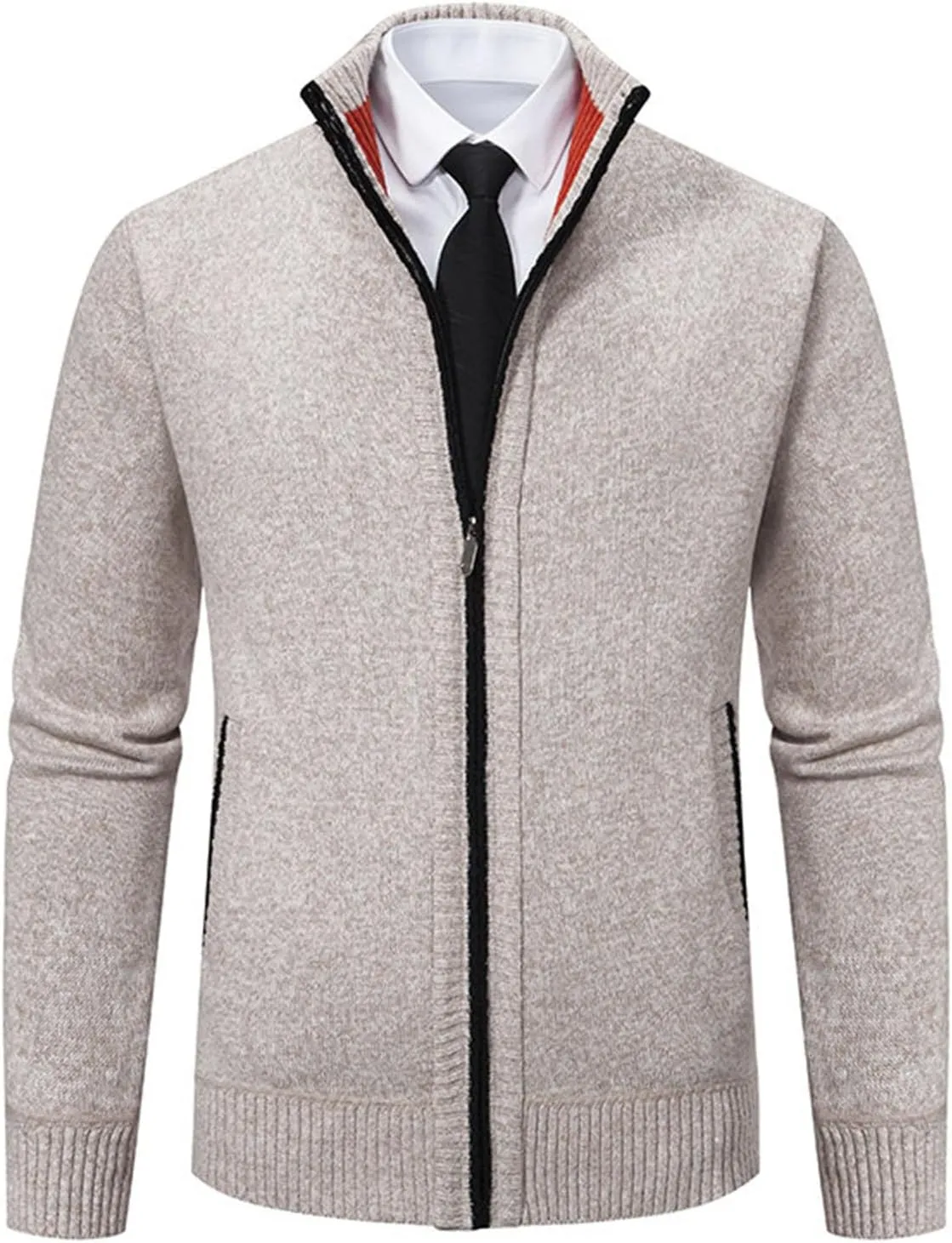 BIFUTON Mens Cardigan Sweater, Mens Casual Zip Up Cardingan Sweater Stand Collar Slim Fit Soft Knitted Sweater Fashion Jacket