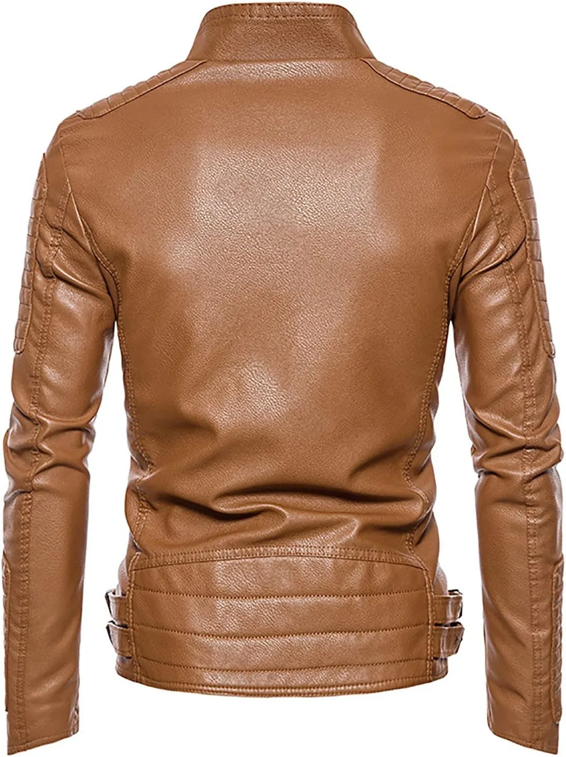 Black Leather Jacket Men Slim Fit Cropped Faux Fur Motorcycle Jacket Vintage Racer Biker Jacket with Pockets