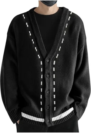 Button Down Cardigan Men V Neck Cable Knit Sweater Casual Knit Cardigan Plus Size Solid Color Sweater Winter Sweaters