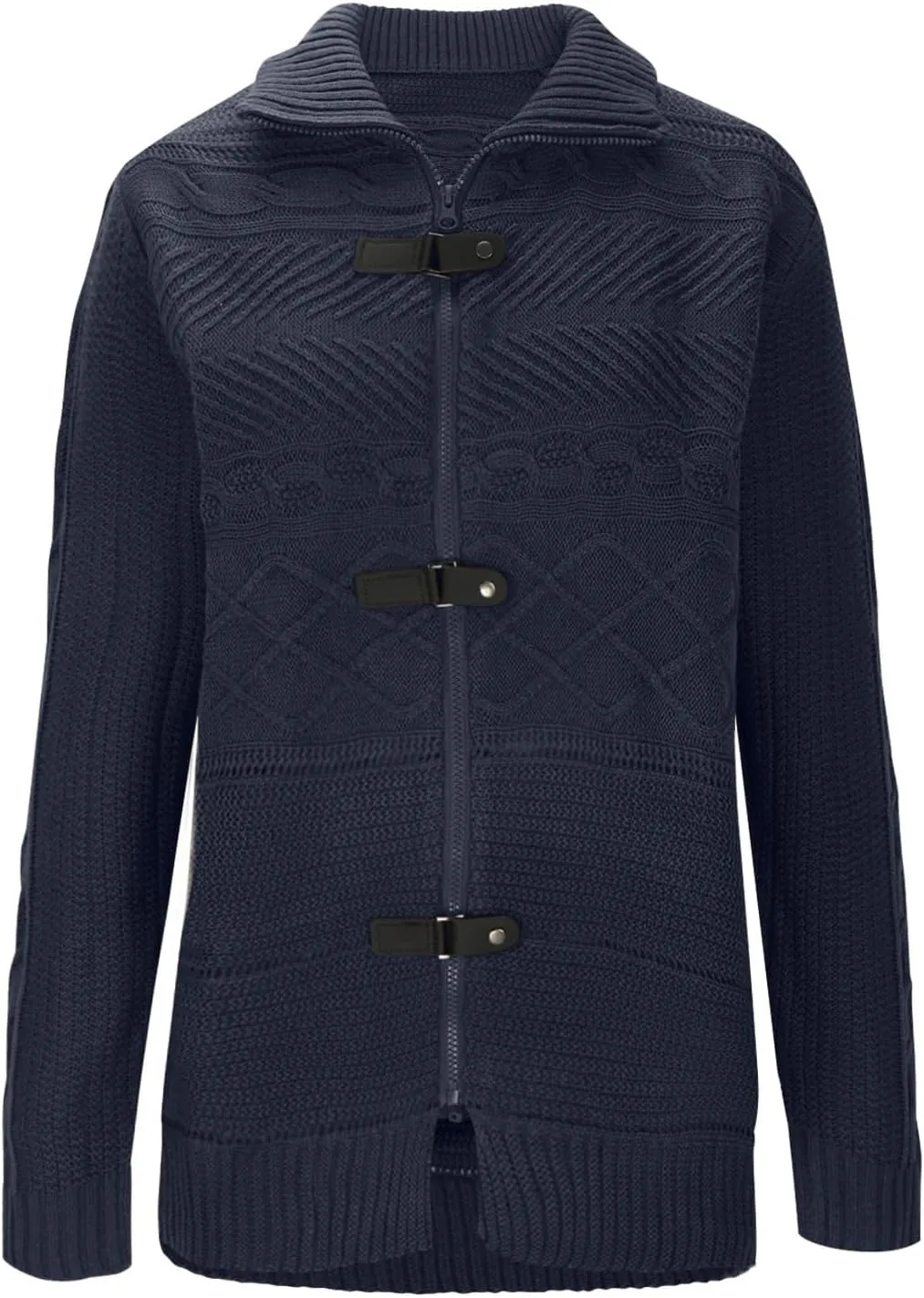 Cable Chunky Knit Cardigans Men's Turtleneck Cable Knitted Zip Button Front Long Sleeve Cardigan Slim Fit Sweater