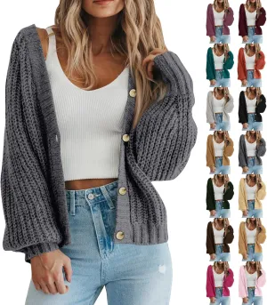 Cable Knit Cardigan Sweaters for Women Lightweight Button V Neck Open Front Cardigans Baggy Vintage Sweater Jacket