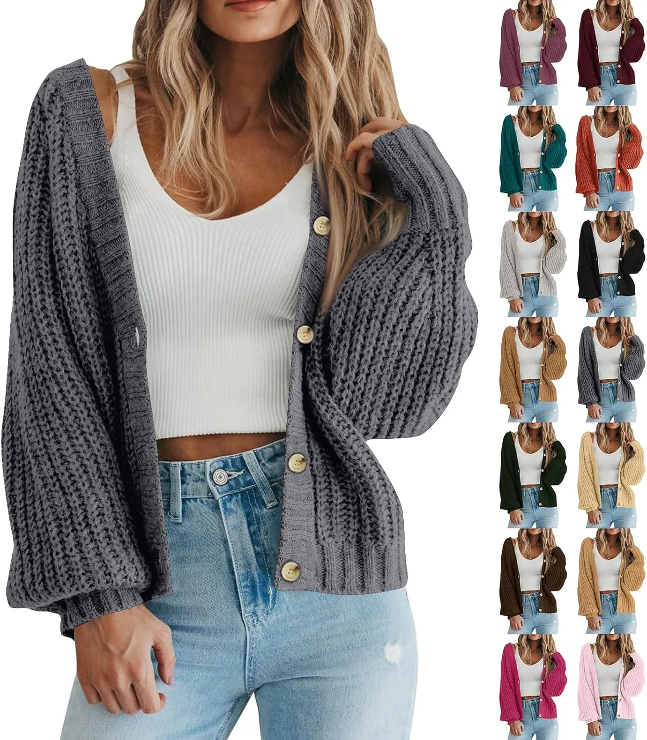 Cable Knit Cardigan Sweaters for Women Lightweight Button V Neck Open Front Cardigans Baggy Vintage Sweater Jacket