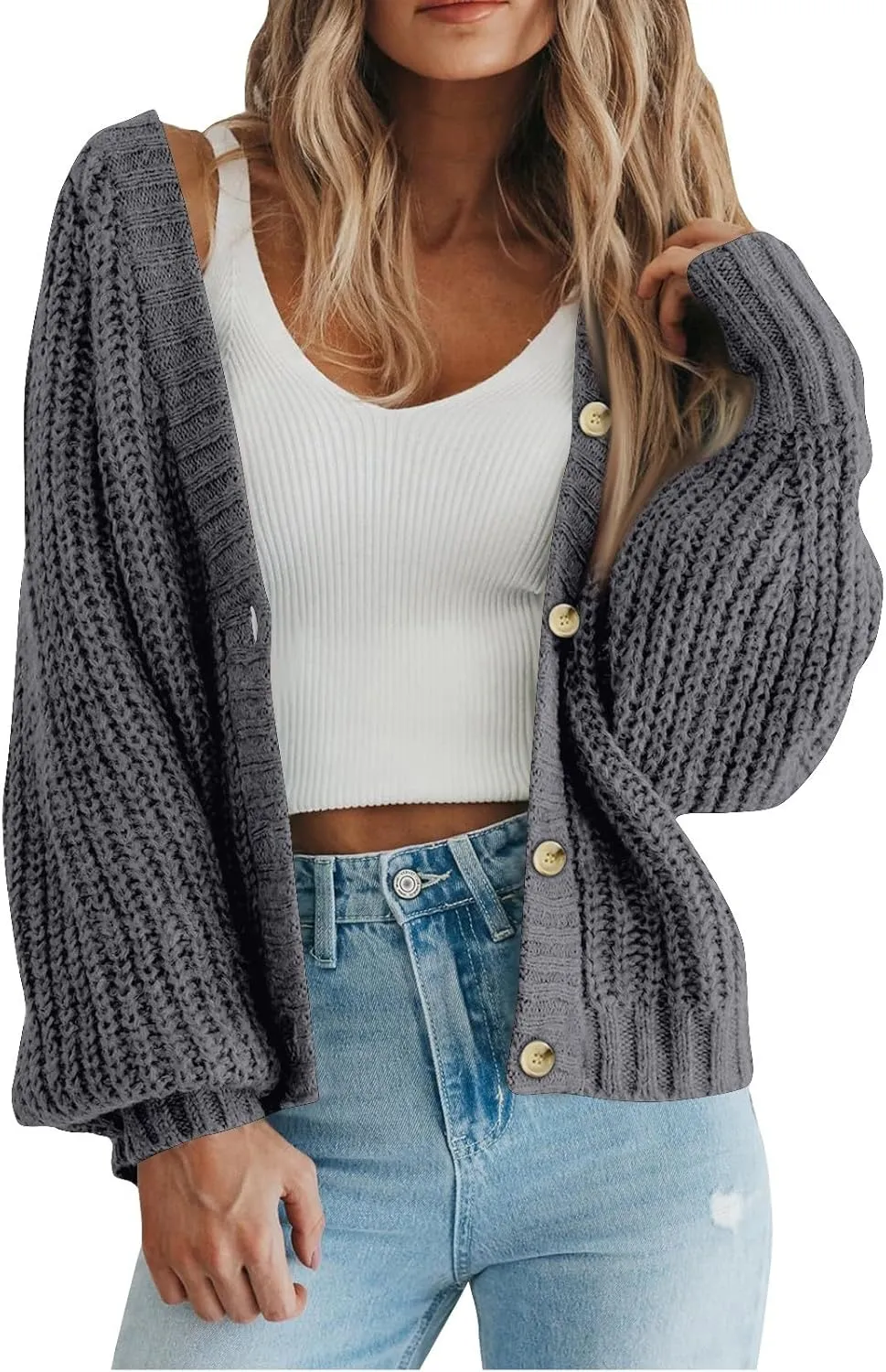 Cable Knit Cardigan Sweaters for Women Lightweight Button V Neck Open Front Cardigans Baggy Vintage Sweater Jacket