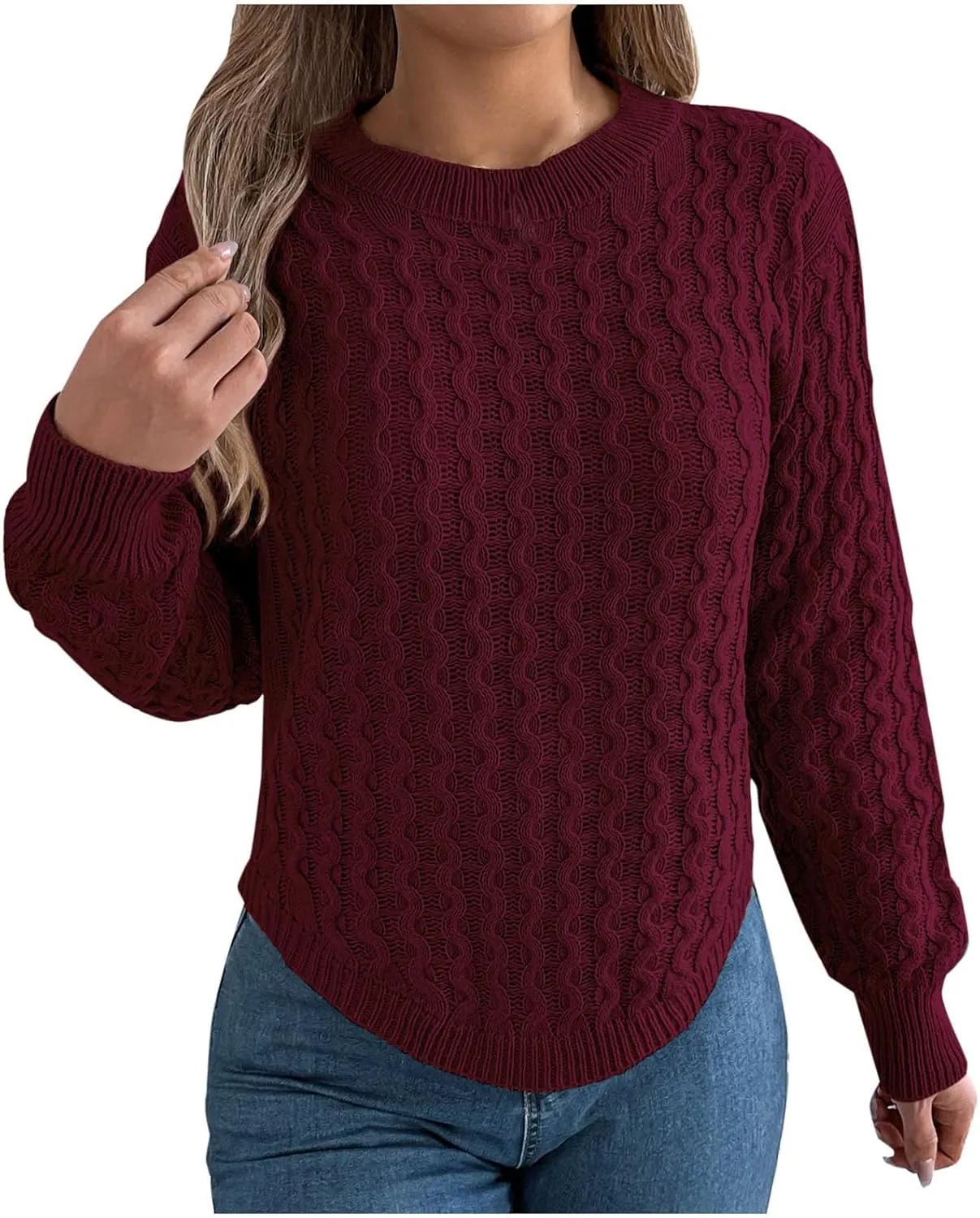 Cable Knit Sweater for Womens Lightweight Soft Solid Pullover Tops Ladies Classic Business Casual Trendy Sweaters