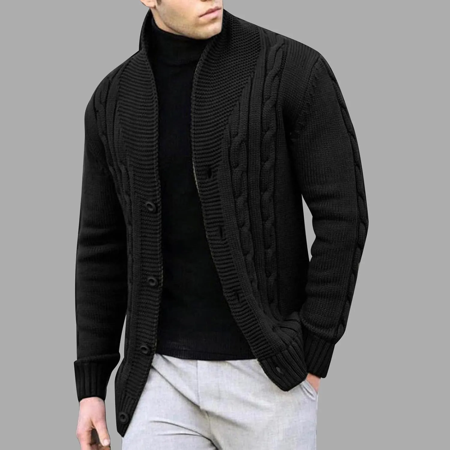 Cable Knit Sweater Men Button Down Sweater Open Front Cardigan Stand Collar Cardigan Sweater Fashion Sweaters