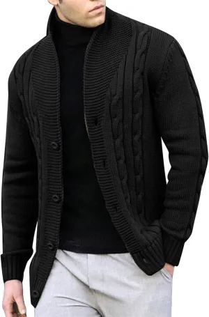 Cable Knit Sweater Men Button Down Sweater Open Front Cardigan Stand Collar Cardigan Sweater Fashion Sweaters