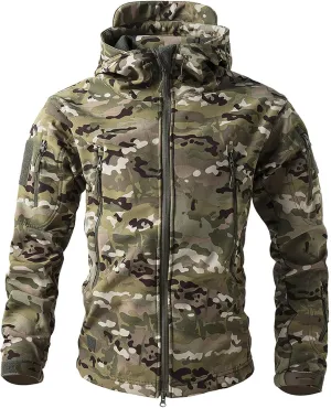 Camo Jacket for Men Hunting Tactical Jackets Waterproof Softshell Fleece Camouflage Hoodie Outdoor Hiking Fishing Coat