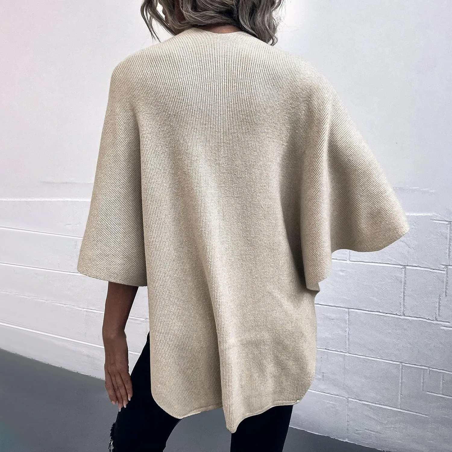 Cardigan for Women Winter Cloak Shawl Wraps Faux Fur Pompoms Irregular Hem Cape Warm Open Front Knit Sweater Shawls