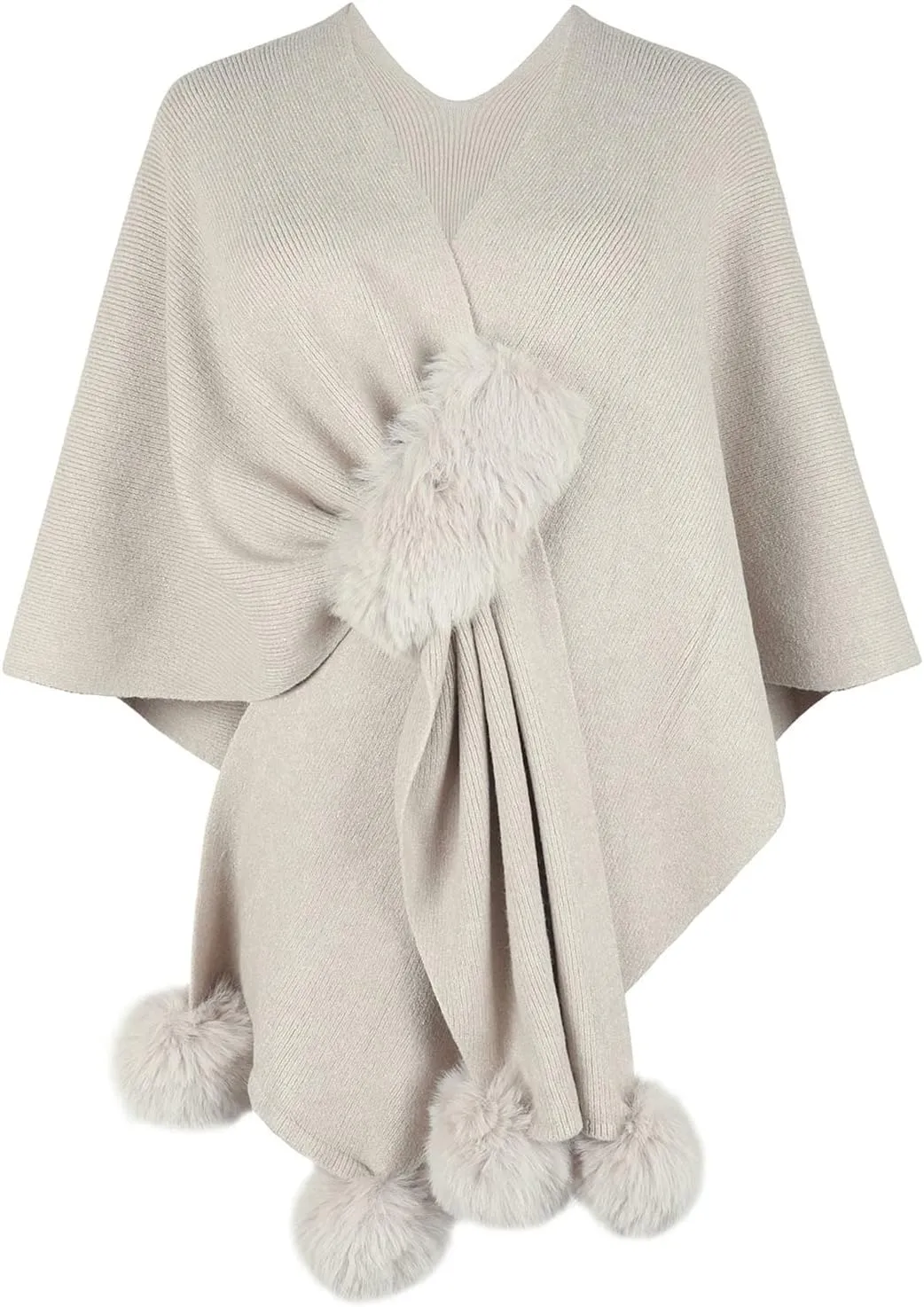 Cardigan for Women Winter Cloak Shawl Wraps Faux Fur Pompoms Irregular Hem Cape Warm Open Front Knit Sweater Shawls