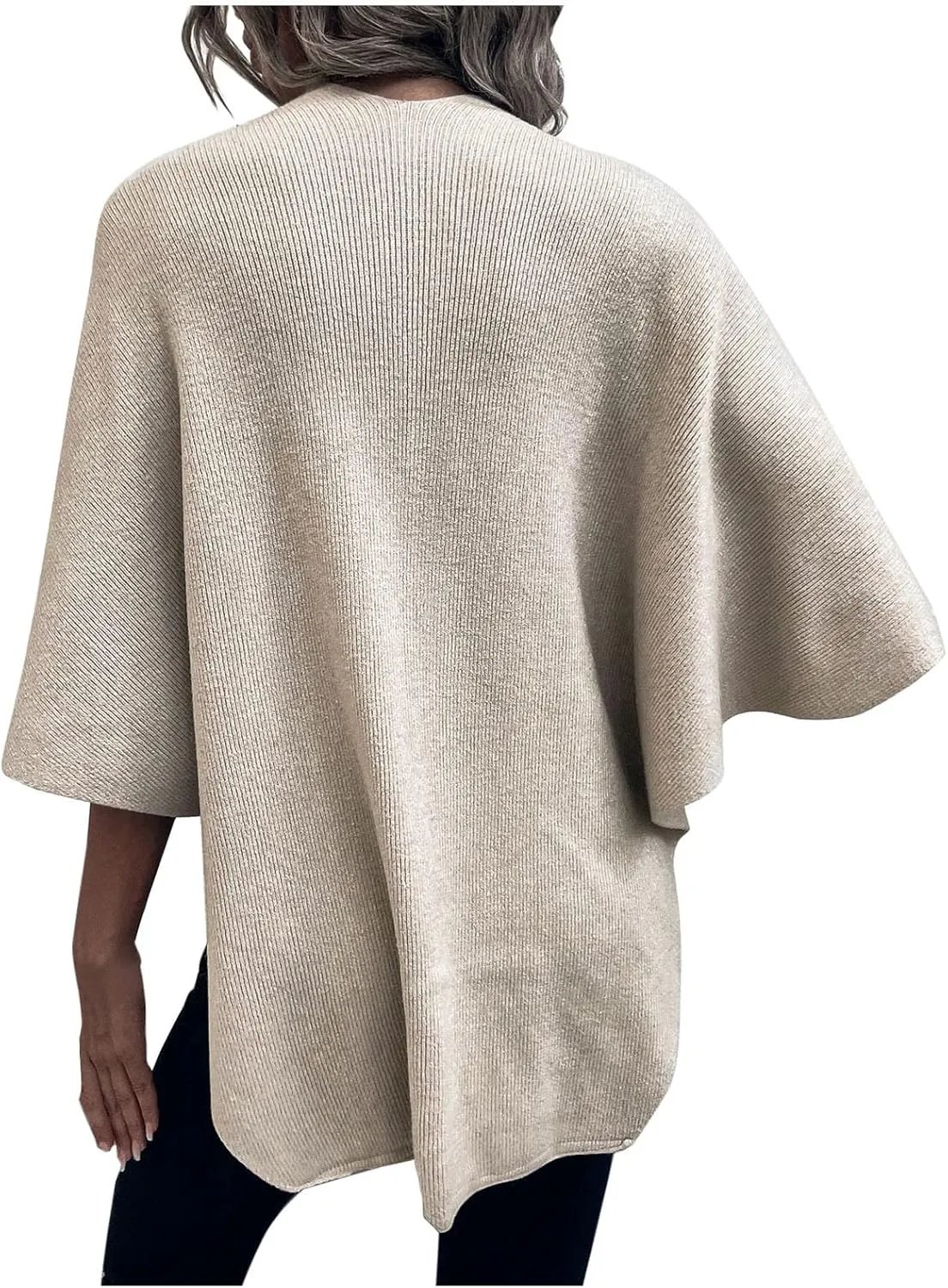 Cardigan for Women Winter Cloak Shawl Wraps Faux Fur Pompoms Irregular Hem Cape Warm Open Front Knit Sweater Shawls