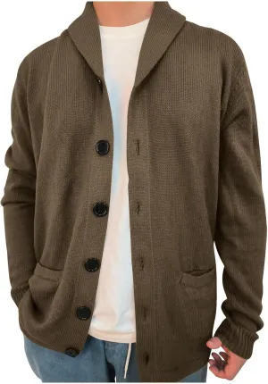 Cardigan Sweater for Men Shawl Collar Knit Cardigan Big and Tall Cardigan Sweater Button Down Knit Sweater with Pocket