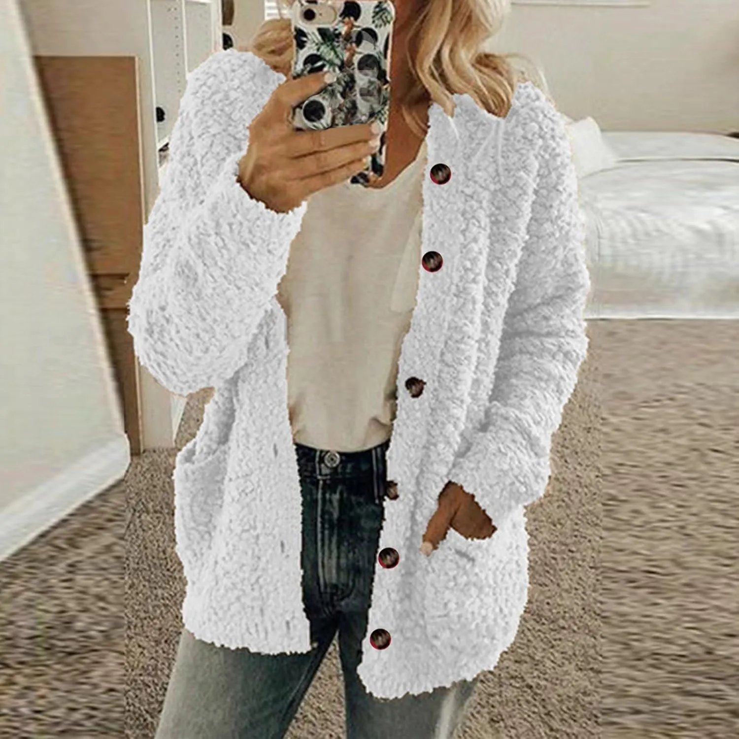 Cardigan Sweater For Women Long Sleeve Open Front Oversized Jackets Chunky Knit Sweaters Button Fall Coat With Pocket