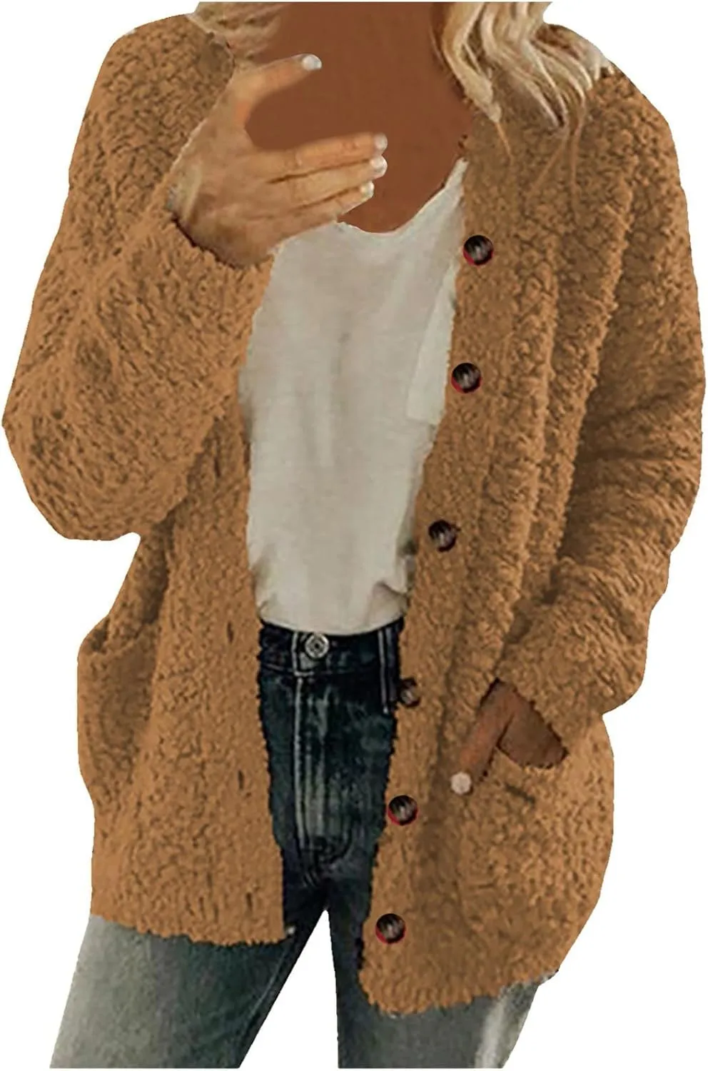Cardigan Sweater For Women Long Sleeve Open Front Oversized Jackets Chunky Knit Sweaters Button Fall Coat With Pocket