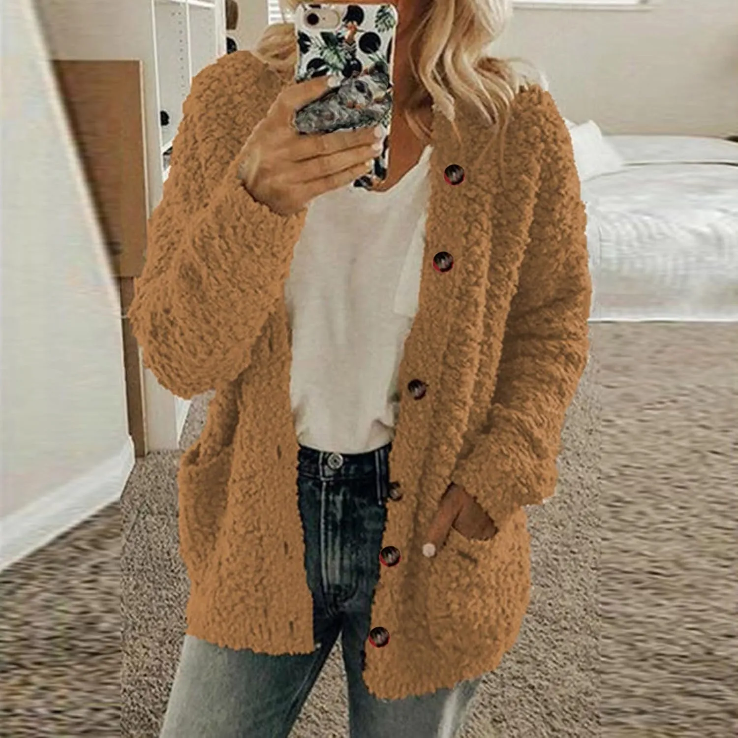 Cardigan Sweater For Women Long Sleeve Open Front Oversized Jackets Chunky Knit Sweaters Button Fall Coat With Pocket