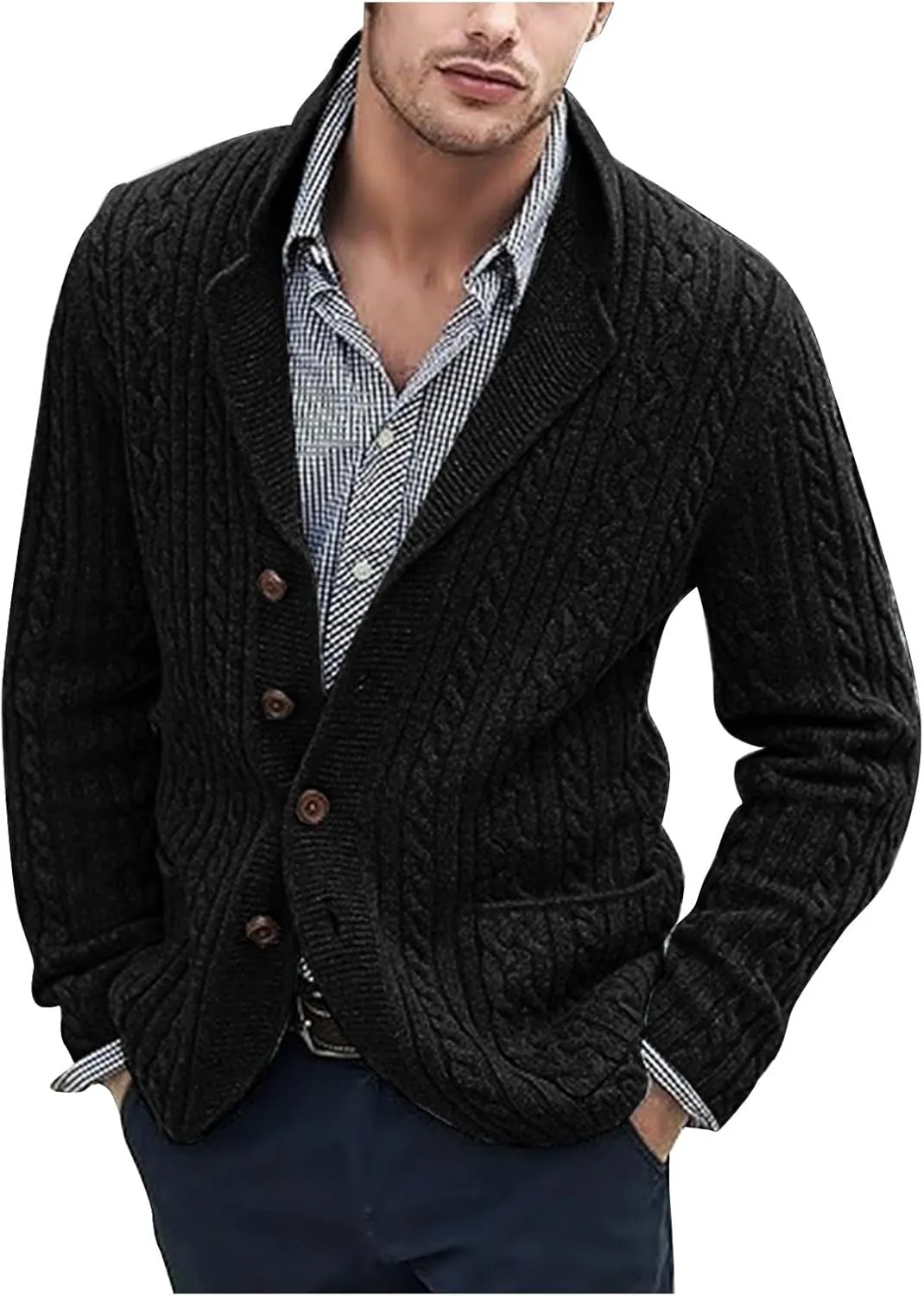 Cardigan Sweaters for Men Button Down Knit Sweater Open Front Cardigan Casual Sweater Jacket Warm Winter Outfits