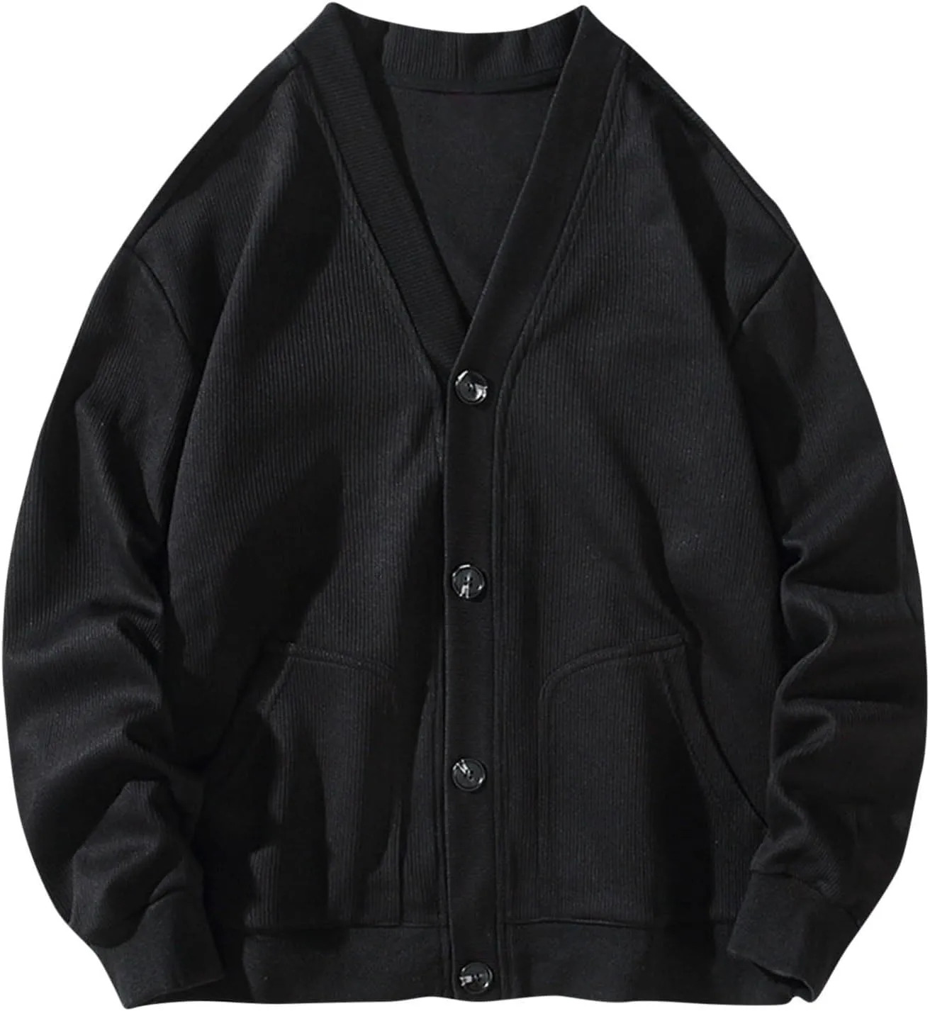 Cardigan Sweaters for Men Button Down Knit Sweater V Neck Ribbed Cardigan Lightweight Long Sleeve Sweater with Pockets