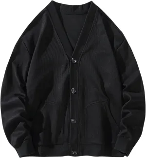 Cardigan Sweaters for Men Button Down Knit Sweater V Neck Ribbed Cardigan Lightweight Long Sleeve Sweater with Pockets