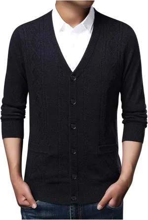 Cardigan Sweaters for Mens Soft Knitted Cardigan Button Down Sweater V Neck Long Sleeve Sweaters Winter Coat Men