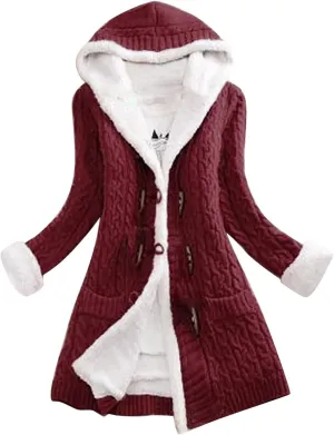 Cardigan Sweaters for Women Hooded Fleece Lined Button Down Front Jackets Winter Coat with Pockets