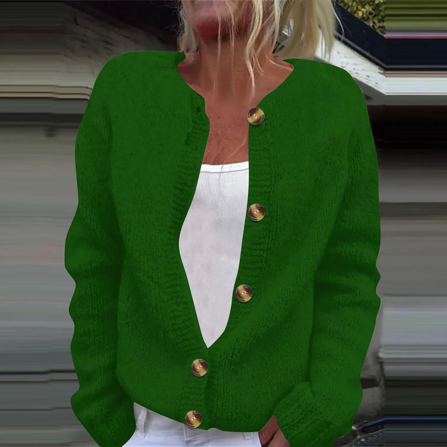 Cardigan Sweaters for Women Long Sleeve Button Cardigans Open Front Crewneck Coats Fall Winter Jacket Casual Sweater
