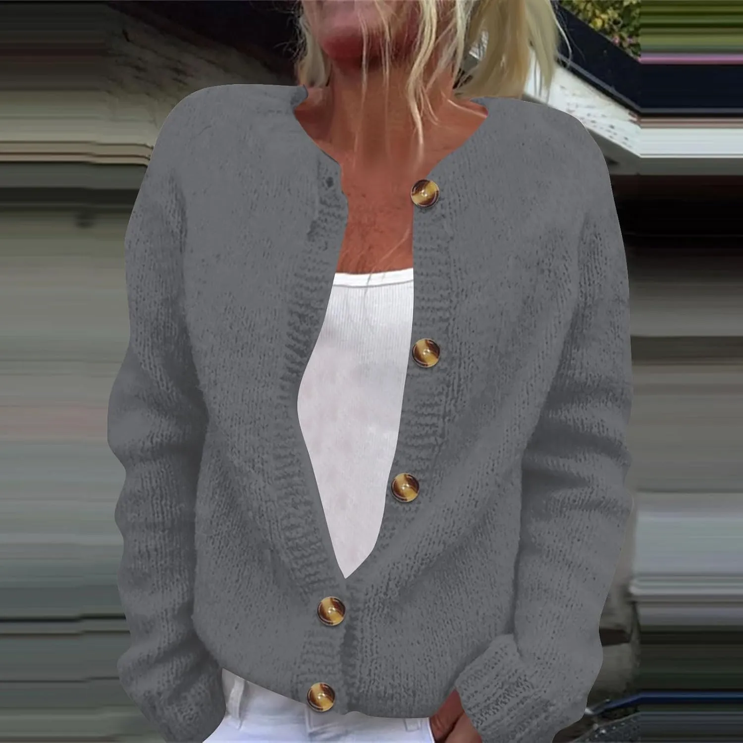 Cardigan Sweaters for Women Long Sleeve Button Cardigans Open Front Crewneck Coats Fall Winter Jacket Casual Sweater