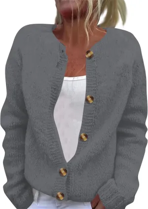 Cardigan Sweaters for Women Long Sleeve Button Cardigans Open Front Crewneck Coats Fall Winter Jacket Casual Sweater