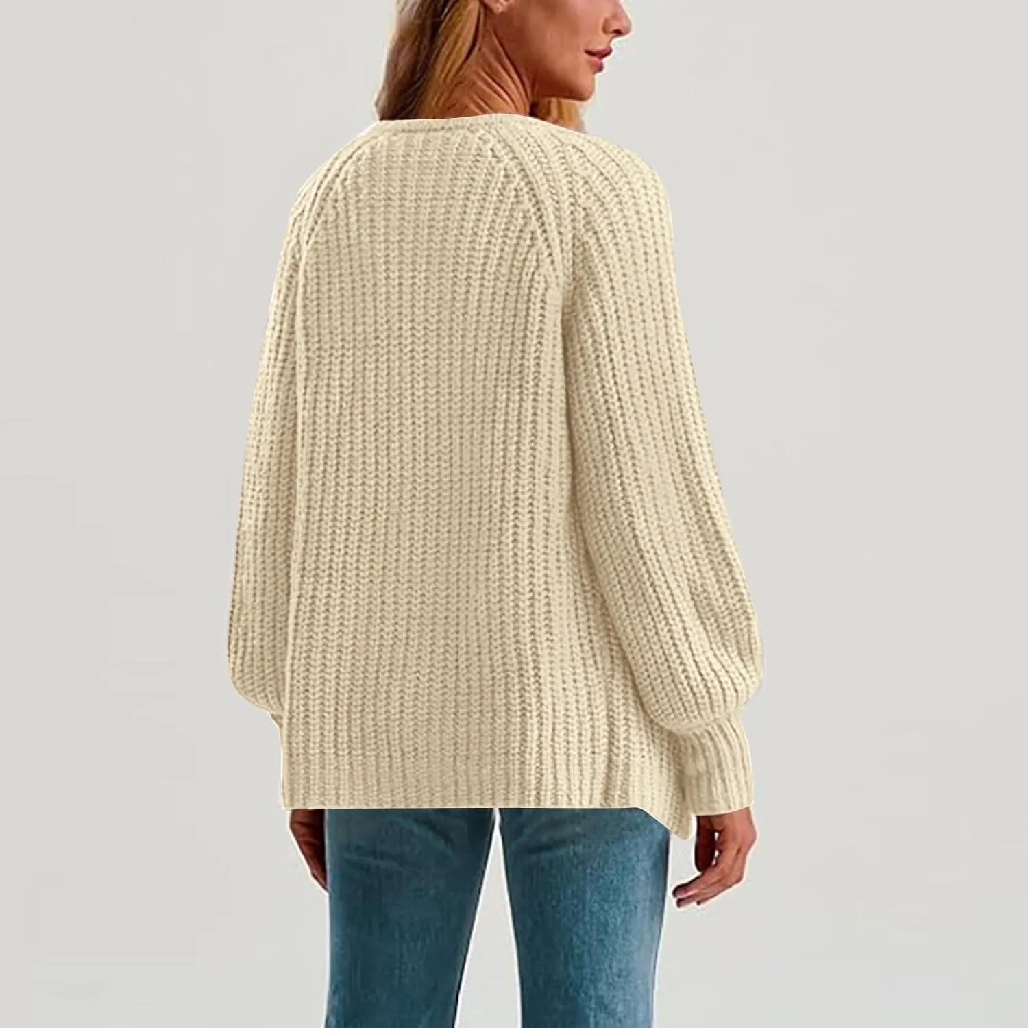Cardigan Sweaters for Women Long Sleeve Button Chunky Knit Sweater Fall Crew Neck Loose Fit Open Front Cardigan