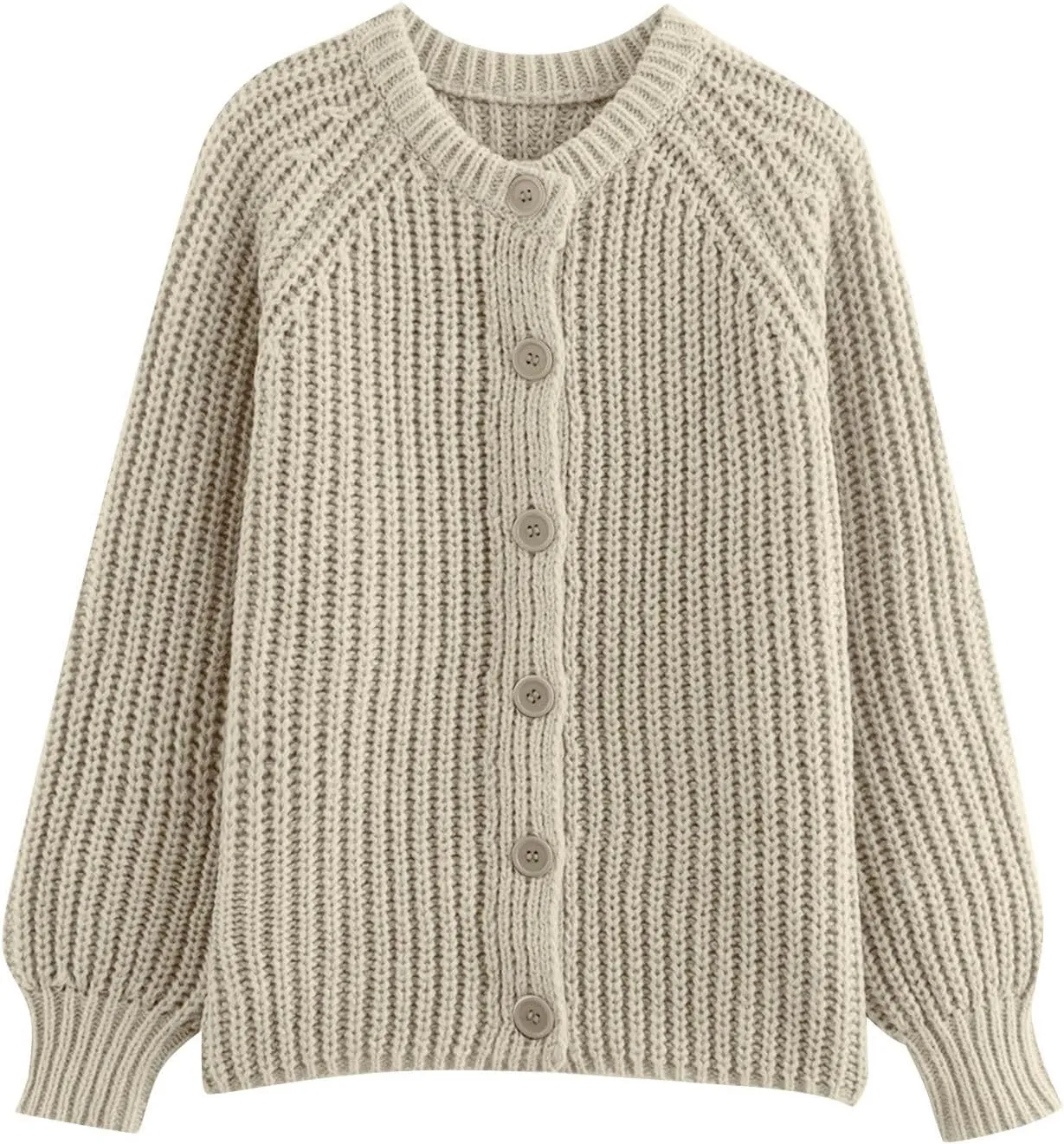 Cardigan Sweaters for Women Long Sleeve Button Chunky Knit Sweater Fall Crew Neck Loose Fit Open Front Cardigan