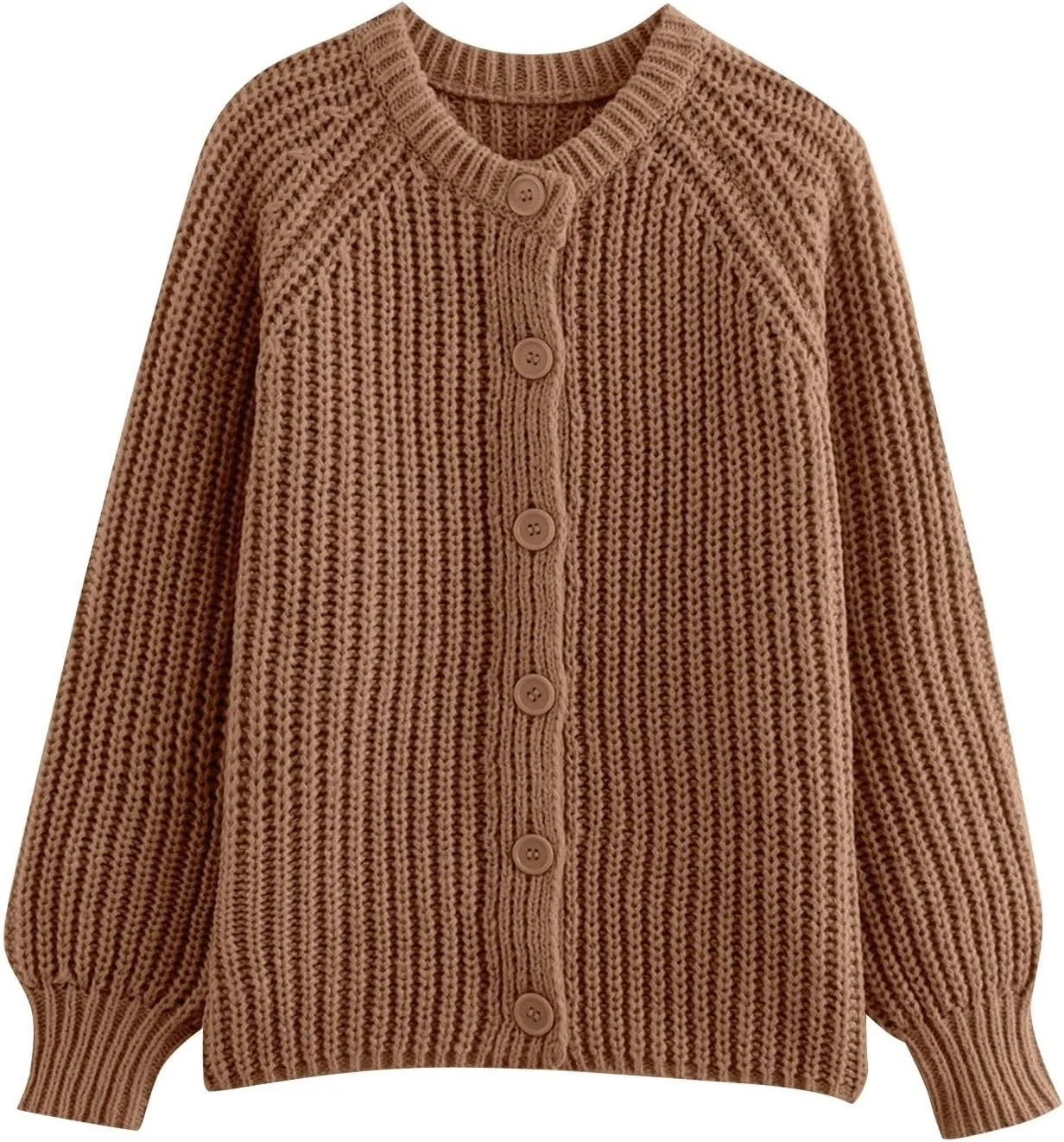 Cardigan Sweaters for Women Long Sleeve Button Chunky Knit Sweater Fall Crew Neck Loose Fit Open Front Cardigan