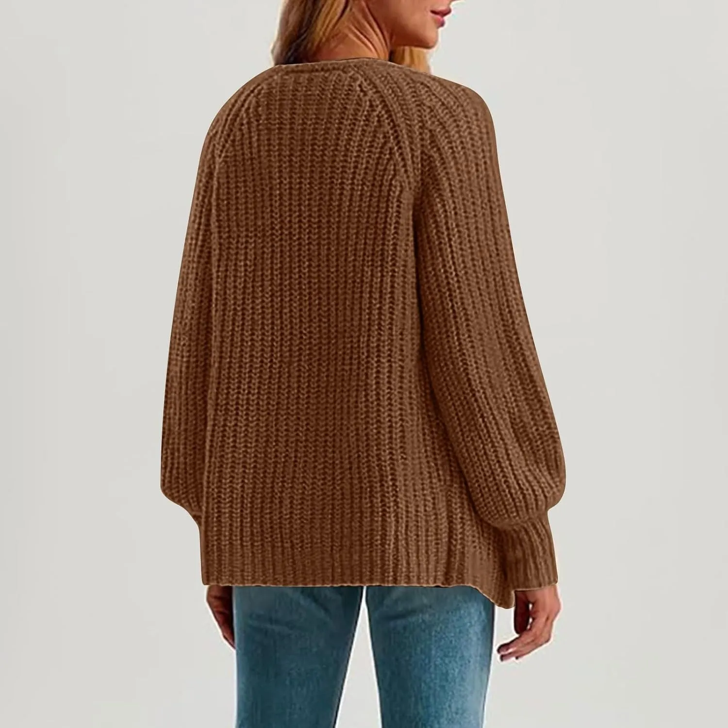 Cardigan Sweaters for Women Long Sleeve Button Chunky Knit Sweater Fall Crew Neck Loose Fit Open Front Cardigan