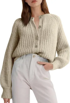 Cardigan Sweaters for Women Long Sleeve Button Chunky Knit Sweater Fall Crew Neck Loose Fit Open Front Cardigan