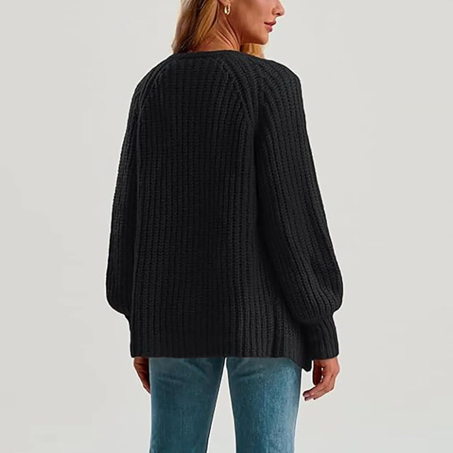 Cardigan Sweaters for Women Long Sleeve Button Chunky Knit Sweater Fall Crew Neck Loose Fit Open Front Cardigan